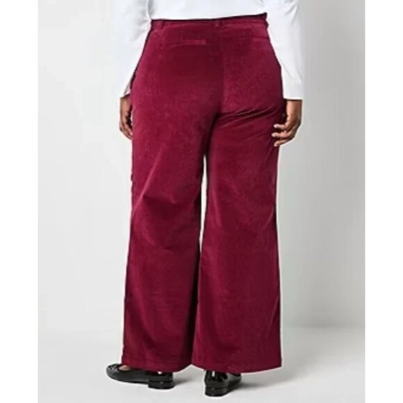 Liz Claiborne Wide Leg High Rise Women Pants Burgundy Passion Flex Waist Sz18 - Picture 2 of 6
